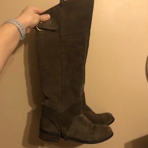 Restricted Brown Suede Tall Boots w/ Small Buckle